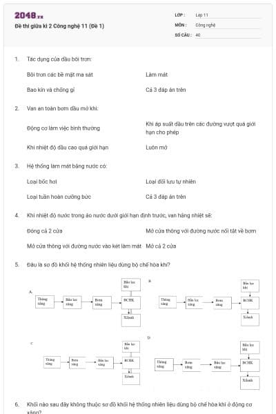 Đề thi giữa kì 2 Công nghệ 11 (Đề 1)