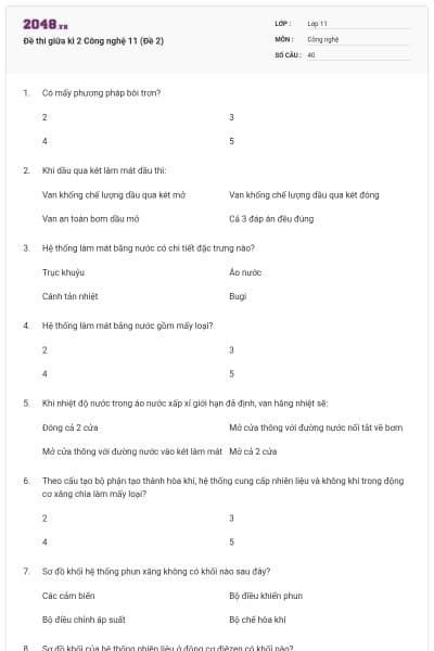 Đề thi giữa kì 2 Công nghệ 11 (Đề 2)