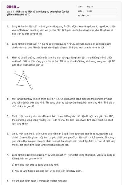 Vật lí 11 Bài tập về Mắt và các dụng cụ quang học (có lời giải chi tiết) (Đề số 1)