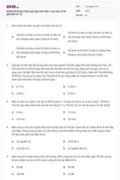 20 Bộ đề thi thử thpt quốc gia môn Vật Lí cực hay có lời giải (Đề số 13)