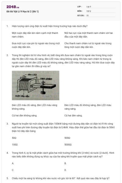 Đề thi Vật Lí 9 Học kì 2 (Đề 1)
