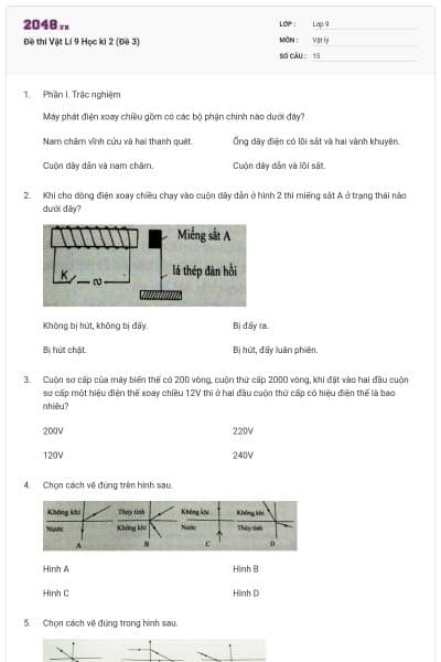 Đề thi Vật Lí 9 Học kì 2 (Đề 3)