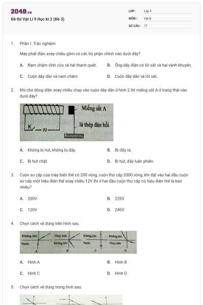 Đề thi Vật Lí 9 Học kì 2 (Đề 3)