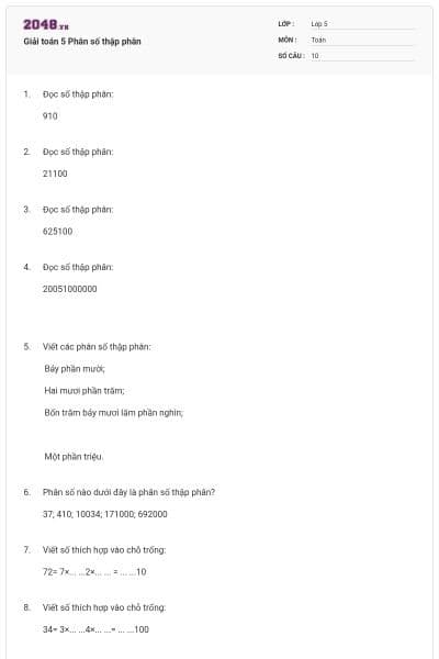 Giải toán 5 Phân số thập phân
