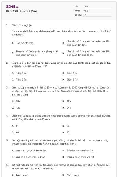 Đề thi Vật Lí 9 Học kì 2 (Đề 4)