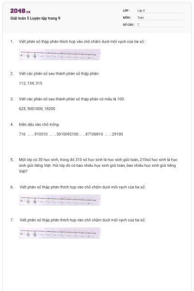 Giải toán 5 Luyện tập trang 9