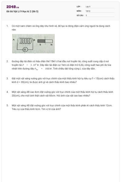 Đề thi Vật Lí 9 Học kì 2 (Đề 5)