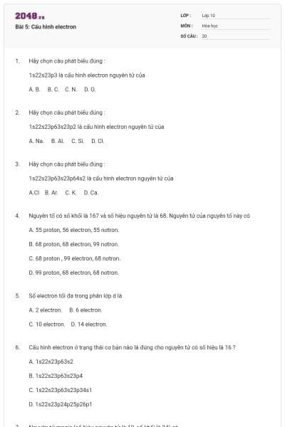 Bài 5: Cấu hình electron