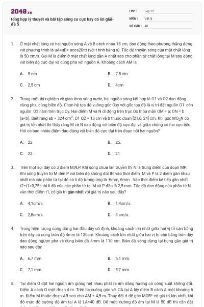 tổng hợp lý thuyết và bài tập sóng cơ cực hay có lời giải- đề 5