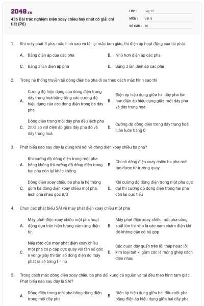 436 Bài trắc nghiệm Điện xoay chiều hay nhất có giải chi tiết (P6)