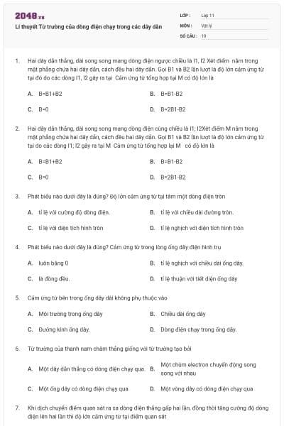 Lí thuyết Từ trường của dòng điện chạy trong các dây dẫn