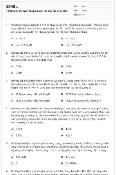 13 Bài toán liên quan đến lực tương tác giữa các dòng điện