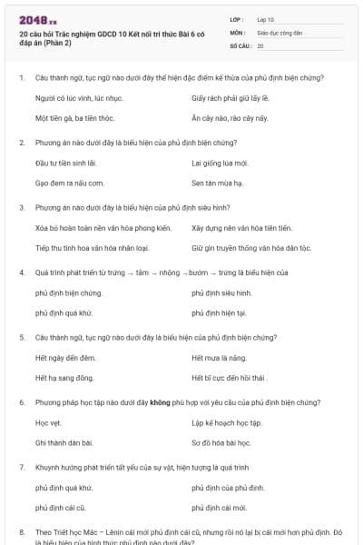 20 câu hỏi Trắc nghiệm GDCD 10 Kết nối tri thức Bài 6 có đáp án (Phần 2)