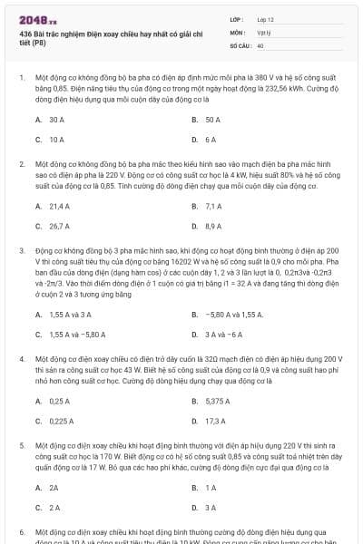 436 Bài trắc nghiệm Điện xoay chiều hay nhất có giải chi tiết (P8)