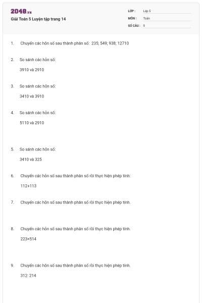 Giải Toán 5 Luyện tập trang 14