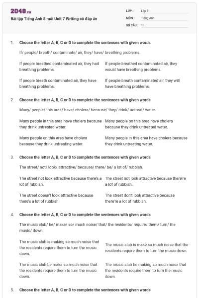 Bài tập Tiếng Anh 8 mới Unit 7 Writing có đáp án