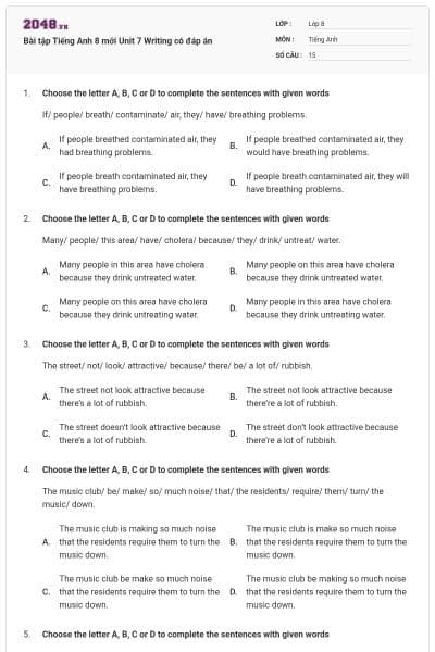 Bài tập Tiếng Anh 8 mới Unit 7 Writing có đáp án