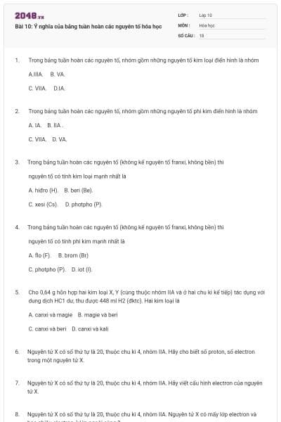 Bài 10: Ý nghĩa của bảng tuần hoàn các nguyên tố hóa học