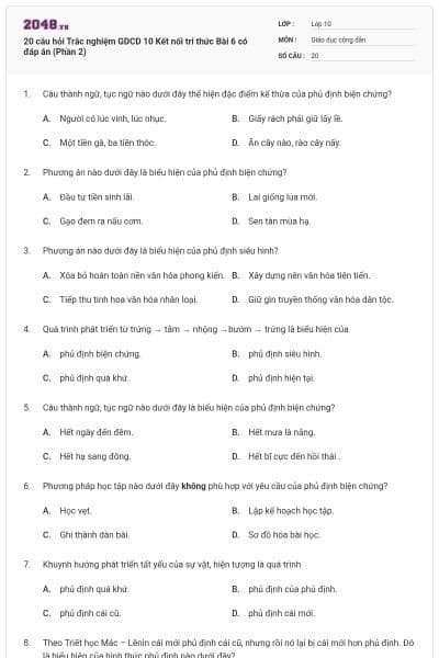 20 câu hỏi Trắc nghiệm GDCD 10 Kết nối tri thức Bài 6 có đáp án (Phần 2)