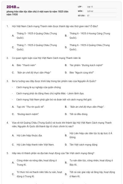 phong trào dân tộc dân chủ ở việt nam từ năm 1825 đến năm 1930