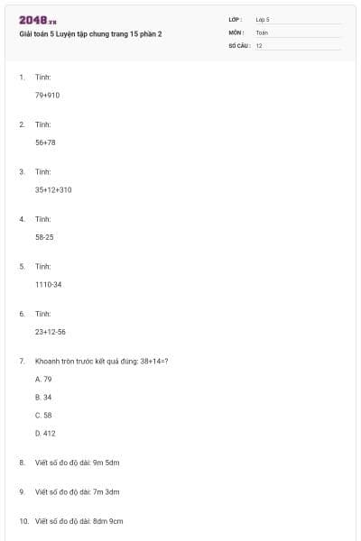 Giải toán 5 Luyện tập chung trang 15 phần 2