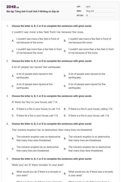 Bài tập Tiếng Anh 8 mới Unit 9 Writing có đáp án