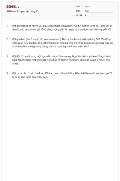 Giải toán 5 Luyện tập trang 21