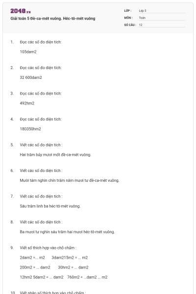 Giải toán 5 Đề-ca-mét vuông. Héc-tô-mét vuông