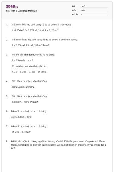 Giải toán 5 Luyện tập trang 28