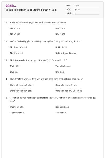Đề kiểm tra 1 tiết Lịch Sử 10 Chương 4 (Phần 2 - Đề 3)