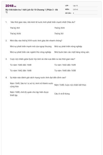 Bộ 4  Đề kiểm tra 1 tiết Lịch Sử 10 Chương 1 (Phần 3 - Đề 1)
