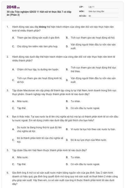 30 câu Trắc nghiệm GDCD 11 Kết nối tri thức Bài 7 có đáp án (Phần 3)