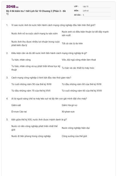 Bộ 4  Đề kiểm tra 1 tiết Lịch Sử 10 Chương 2 (Phần 3 - Đề 1)