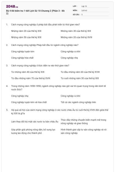 Bộ 4   Đề kiểm tra 1 tiết Lịch Sử 10 Chương 2 (Phần 3 - Đề 2)