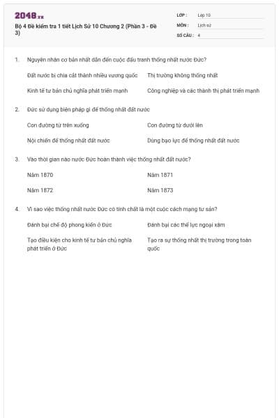 Bộ 4  Đề kiểm tra 1 tiết Lịch Sử 10 Chương 2 (Phần 3 - Đề 3)