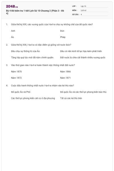 Bộ 4  Đề kiểm tra 1 tiết Lịch Sử 10 Chương 2 (Phần 3 - Đề 4)