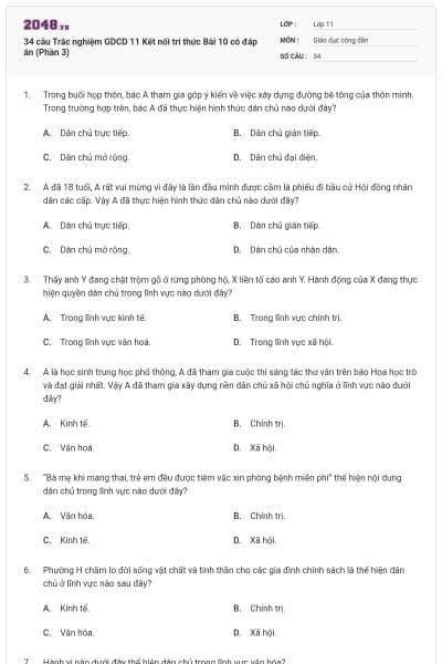 34 câu Trắc nghiệm GDCD 11 Kết nối tri thức Bài 10 có đáp án (Phần 3)