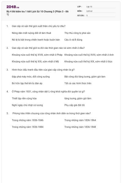 Bộ 4  Đề kiểm tra 1 tiết Lịch Sử 10 Chương 3 (Phần 3 - Đề 1)