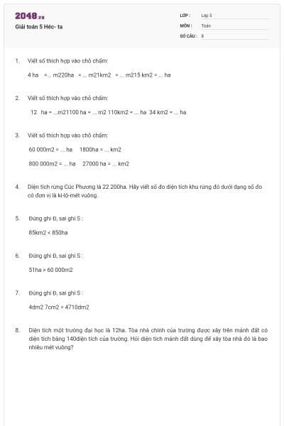 Giải toán 5 Héc- ta