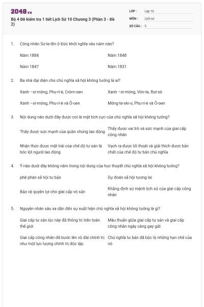 Bộ 4  Đề kiểm tra 1 tiết Lịch Sử 10 Chương 3 (Phần 3 - Đề 2)