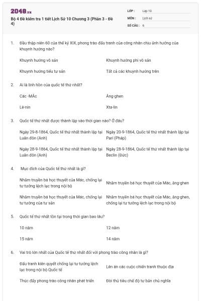 Bộ 4  Đề kiểm tra 1 tiết Lịch Sử 10 Chương 3 (Phần 3 - Đề 4)