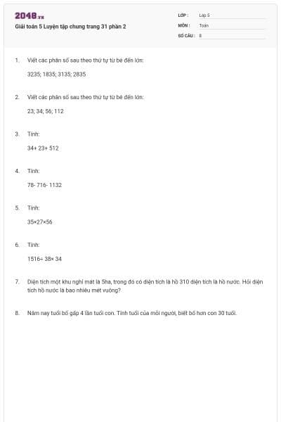 Giải toán 5 Luyện tập chung trang 31 phần 2