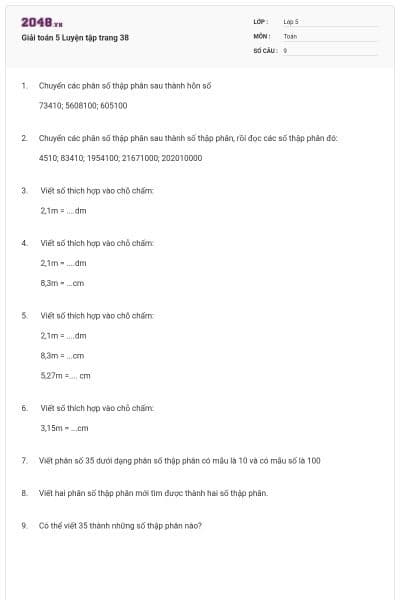 Giải toán 5 Luyện tập trang 38