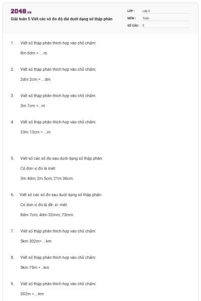Giải toán 5 Viết các số đo độ dài dưới dạng số thập phân