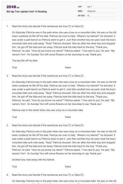 Bài tập Trắc nghiệm Unit 13 Reading