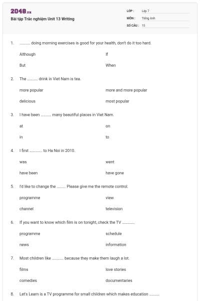 Bài tập Trắc nghiệm Unit 13 Writing