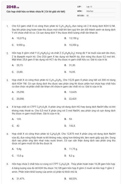 Các hợp chất hữu cơ khác chứa N ( Có lời giải chi tiết)