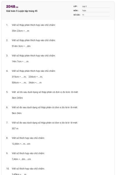 Giải toán 5 Luyện tập trang 45
