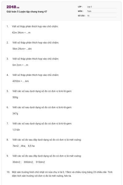 Giải toán 5 Luyện tập chung trang 47