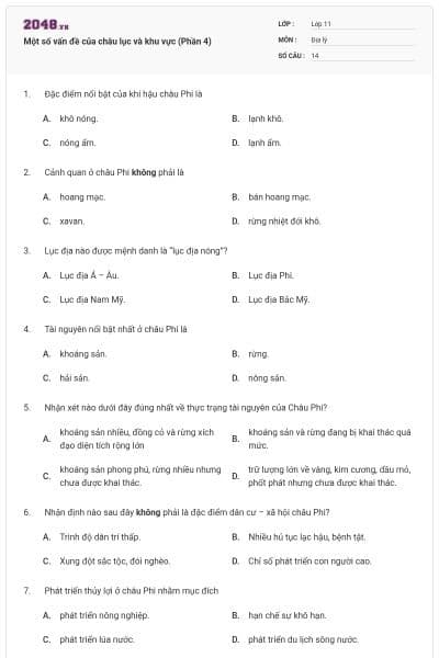 Một số vấn đề của châu lục và khu vực (Phần 4)